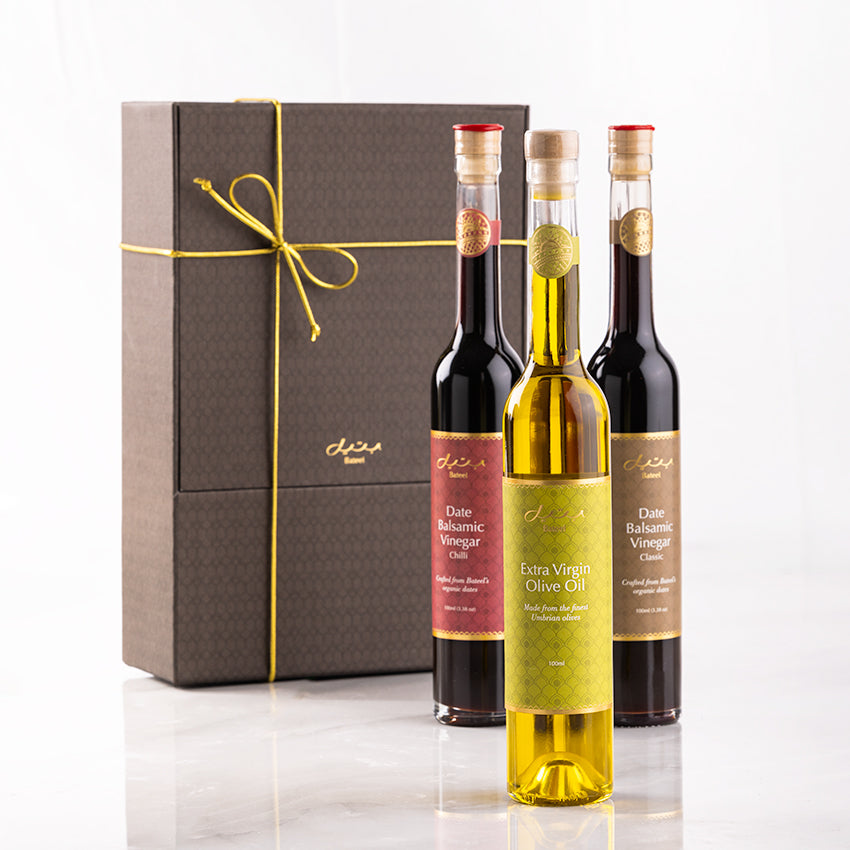 Bateel Premium Olive Oil , Date Balsamic Classic and Chilli Gift Set-AE