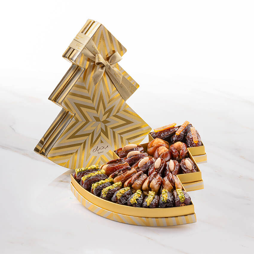Bateel Christmas Tree Gold Medium Premium Filled Dates-AE